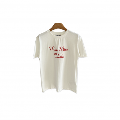 MIU MIU EMBROIDERED PLAIN KNIT T-SHIRT MJN261